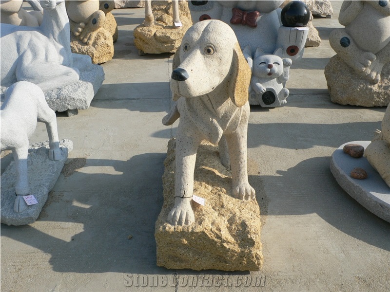 China Factory Granite Dog Sculpturs Garden Handcarved Animal Carvings