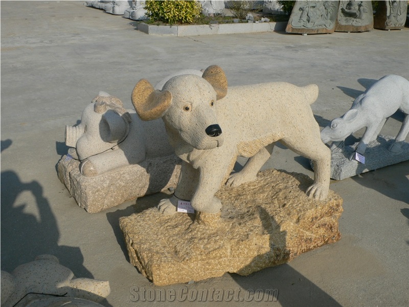 China Factory Granite Dog Sculpturs Garden Handcarved Animal Carvings