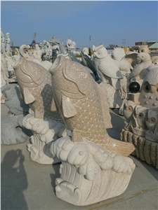 China Factory Granite Fish Sculptures Garden Stone Carvings