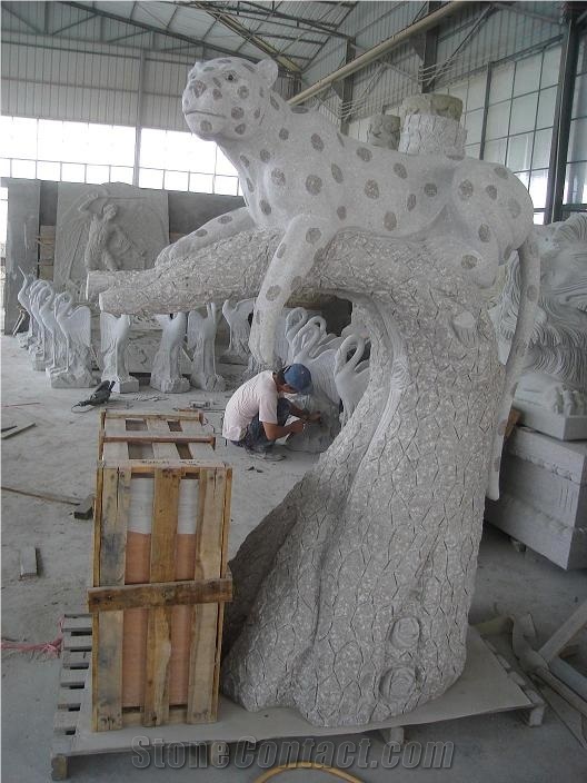 China Factory Life Size Leopard Sculptures Garden Stone Carvings