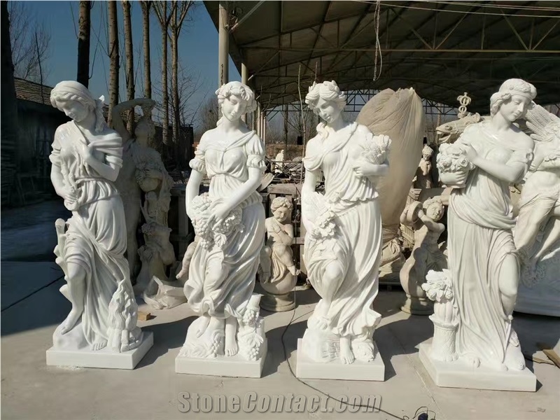 China Hunan White Angel Sculptures Garden Statues Stone Carvings