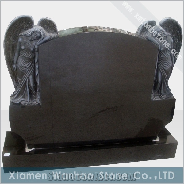 China Shanxi Black Granite Tombstone Angel Monument Engraved Family Memorials