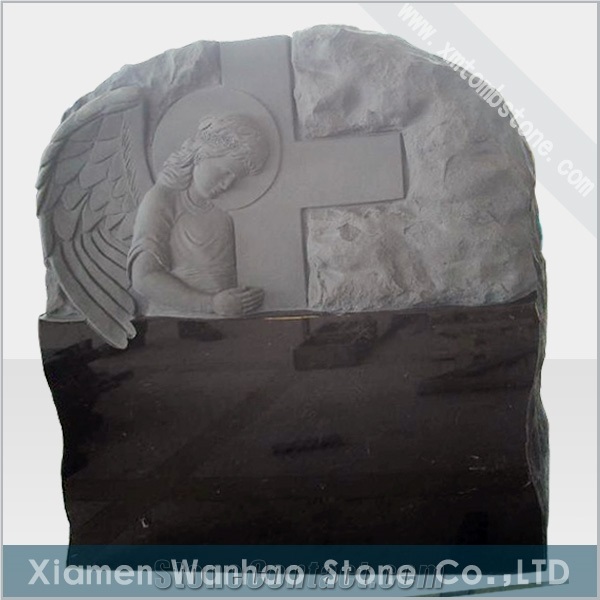 China Shanxi Black Granite Tombstone Angel Monuments Custom Memorials