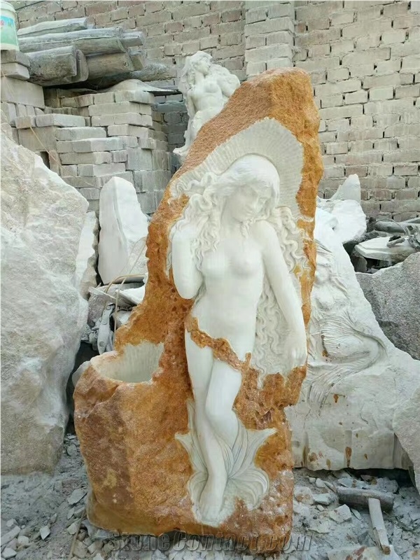 China White Marble Human Sculptures Angel Statues Girl Carvings