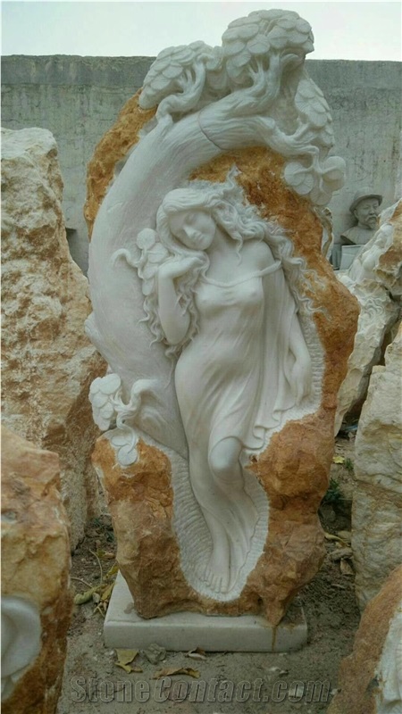 China White Marble Human Sculptures Angel Statues Girl Carvings