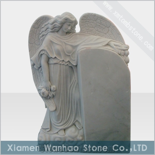 China White Marble Tombstone,Angel Monument,Custom Engraved Memorials