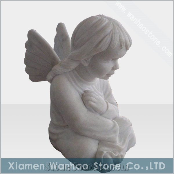 China White Marble Tombstone, Angel Monument Funeral Sculptures