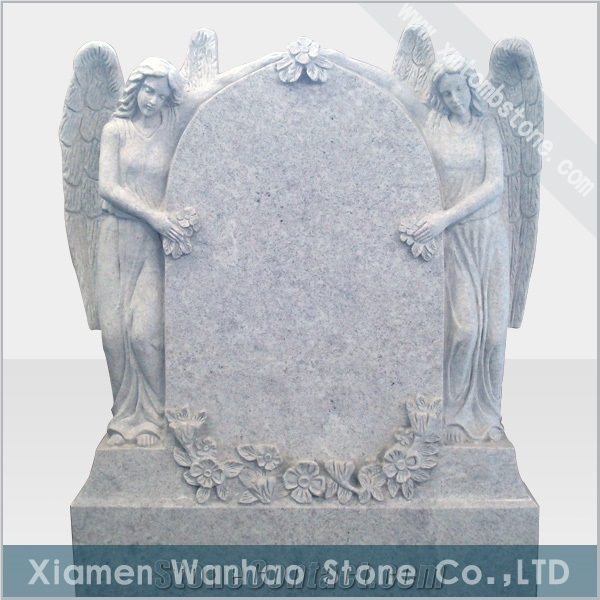 China White Marble Tombstone Engraved Monument Angel Family Memorials