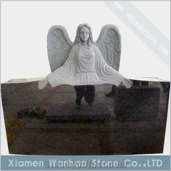 Chinese Black Granite Tombstone & Monuments with Angel Carving