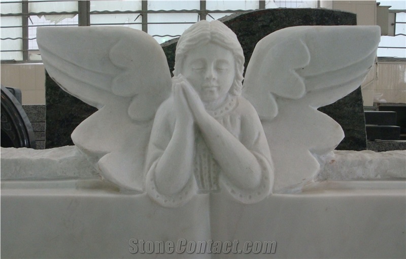 Chinese Granite Tombstone Engraved Monument with Angel Sculpture