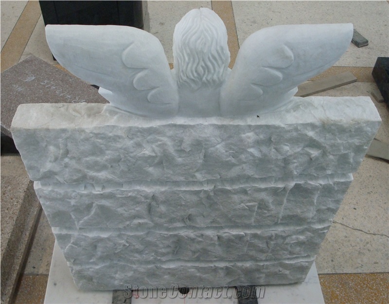 Chinese Granite Tombstone Engraved Monument with Angel Sculpture