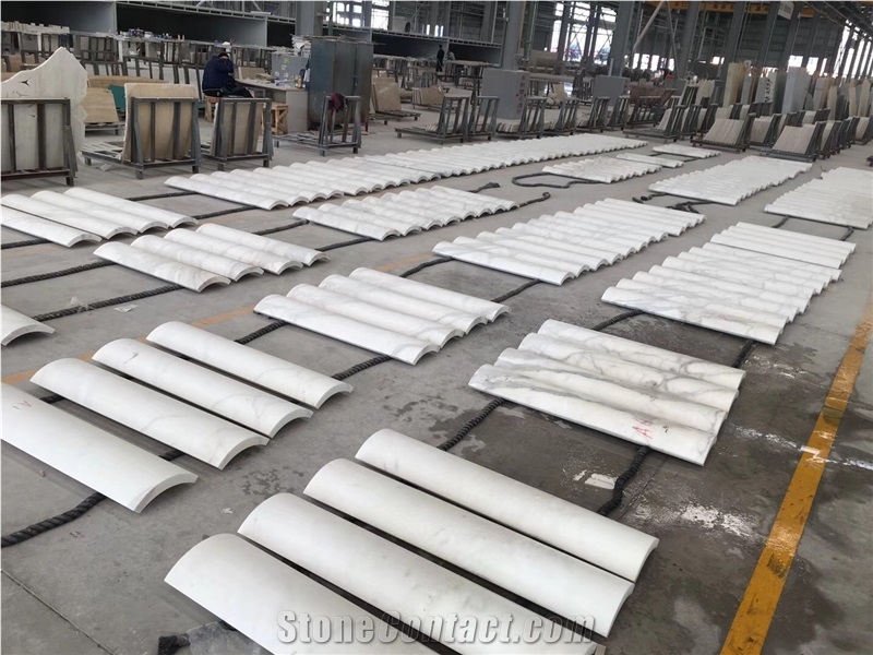 Natural Stone White Marble Column Covering Tiles / Tops