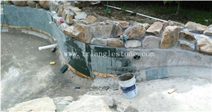 China Peacock Green Stone Tiles for Pool Paving