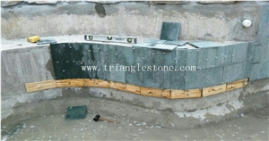 China Peacock Green Stone Tiles for Pool Paving
