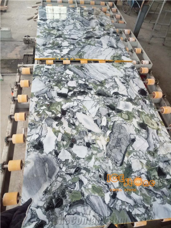 China Ice Connect Green White Beauty Primavera Marble Slabs Quarry