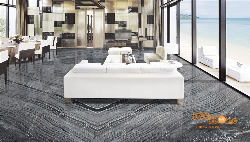 China Silver Wave Brown Marble Tiles,Black Wooden Slabs,Good Project