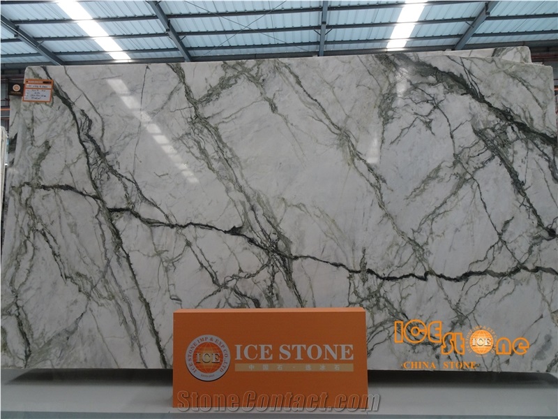 Factory Polished Natural Stone/Aurora Green&White Slab Wall Tiles