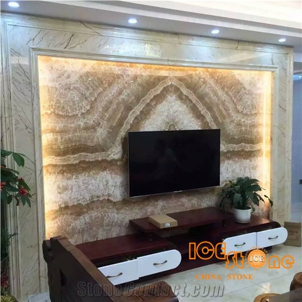 Peacock Onyx Slab for Reception Countertop &Wall Panel Natural Stone