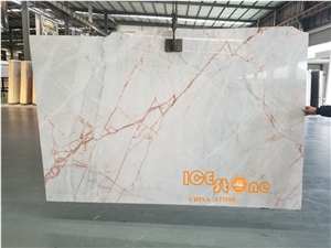 White Onyx with Red Line Slabs and Tiles Bookmatch Wall Covering
