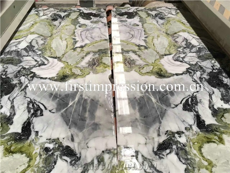 High Quality White Beauty Marble Slabs Ice Connect Marble Green Slabs