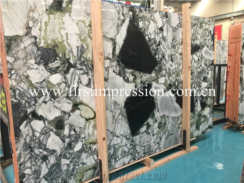 Hot Sale White Beauty Marble Slabs Ice Connect Marble Green Slabs