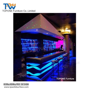 Curved Blue Color Led Lighted Artificial Marble Night Club Bar Counter