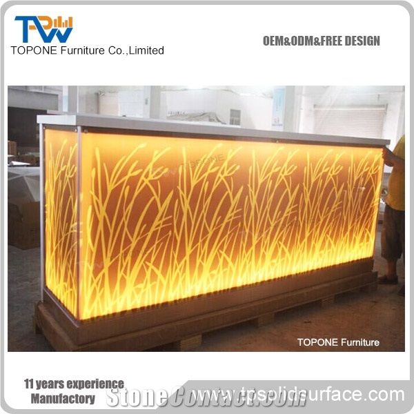 Illuminated Artificial Marble Stone U Shape Restaurant Bar Counter Oem