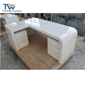 L Shaped Artificial Marble White Office Furniture Office Table Design