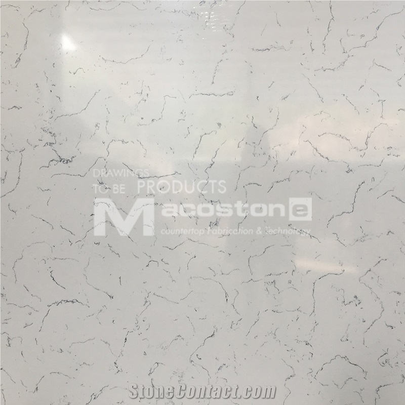 Artificial Carrara White Marble Quartz Stone Slab for Countertop
