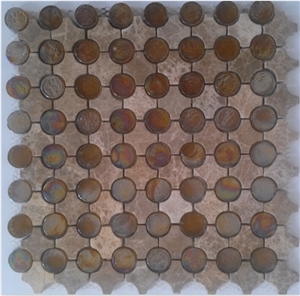 Light Emperador Marble Mix Round Glass Mosaic Tile