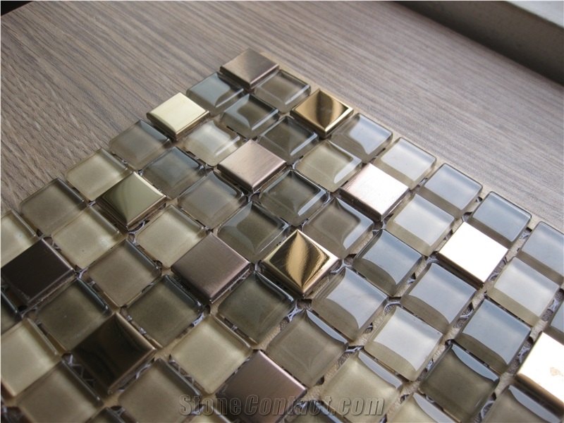 Mosaic 4mm Crystal Glass Mix Stainless Steel Chip Mosaic Tile
