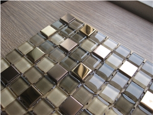 Mosaic 4mm Crystal Glass Mix Stainless Steel Chip Mosaic Tile