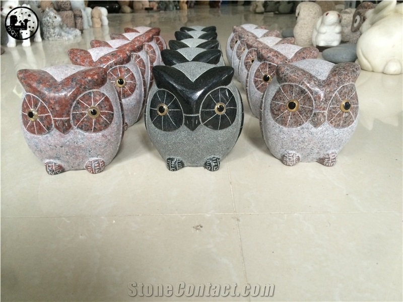 G682,G654,G623,G633,G623,Jet Black Marble,Alabaster,Owl Art Sculpture