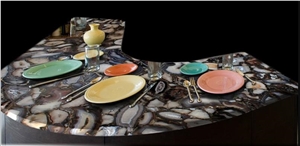 Brown Semiprecious Gem Stone Kitchen Bar Countertop,Round Shape Custom
