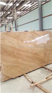 China Yellow Shangri La Travertine Honed Tiles, Interior Bathroom Wall Covering Gold Pattern Panel Project