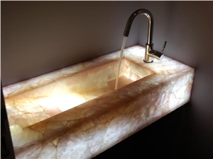 Pink Semiprecious Gem Stone Bathroom Vanity Sinks,Basin Tanslucent