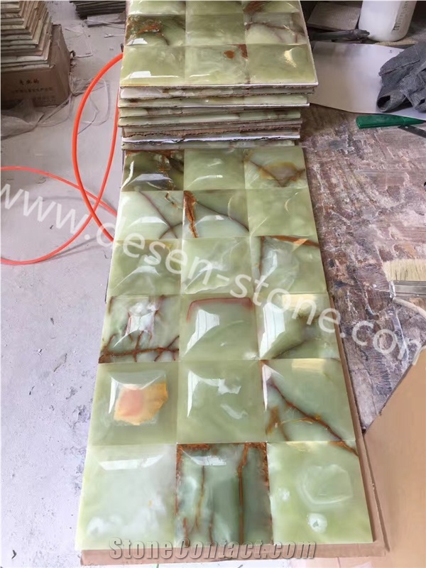 Green Onyx Stone Kitchen Floor/Wall Pebble Mosaic Pattern/Design Tiles