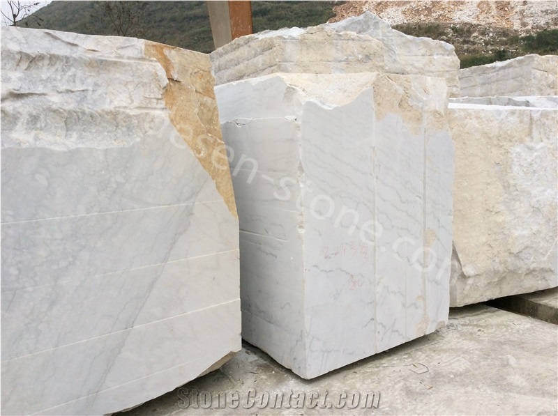Guangxi Carrara White Grain with Grey Veins Marble Blocks