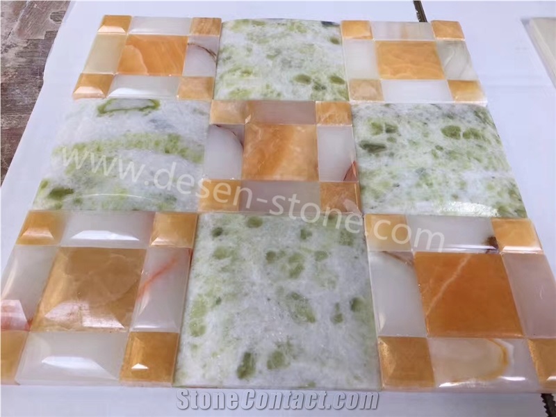 Multicolor Onyx Stone Kitchen Floor/Wall Mosaic Design/Pattern Tiles