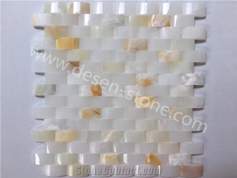 White Onyx Stone Kitchen Floor/Wall Pebble Mosaic Pattern/Design Tiles