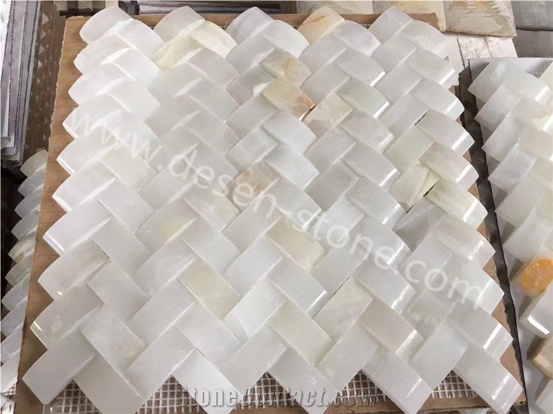 White Onyx Stone Kitchen Floor/Wall Pebble Mosaic Pattern/Design Tiles