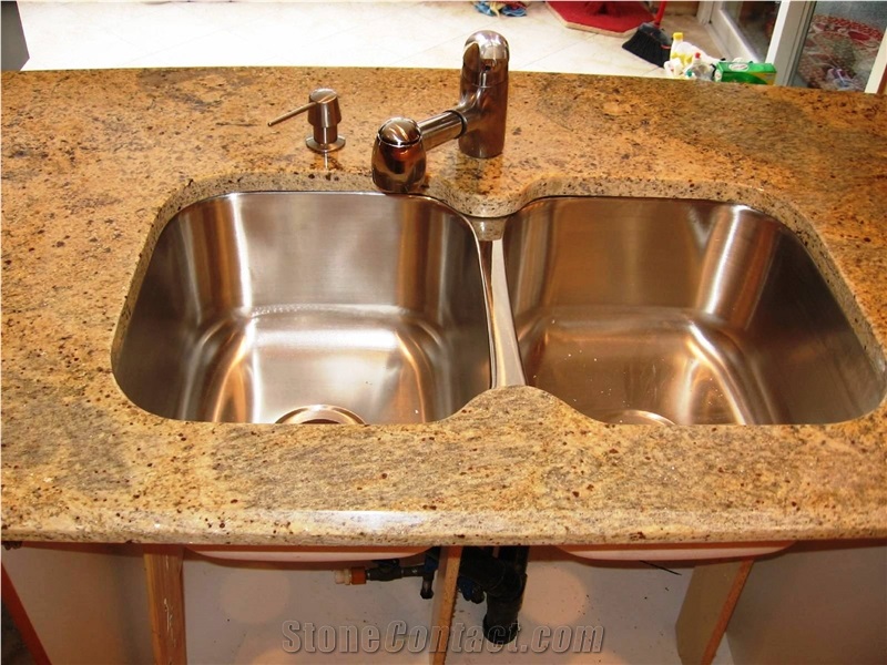 Giallo Veneziano Granite Kitchen Double Sink Countertop