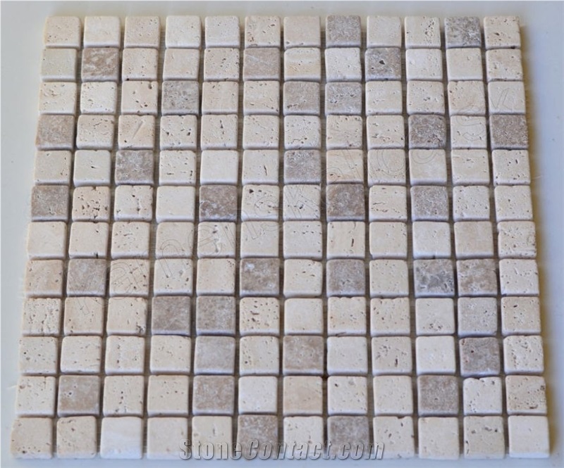 Travertine Tumbled Mosaic Classic / Noce 2.3cm X 2.3cm