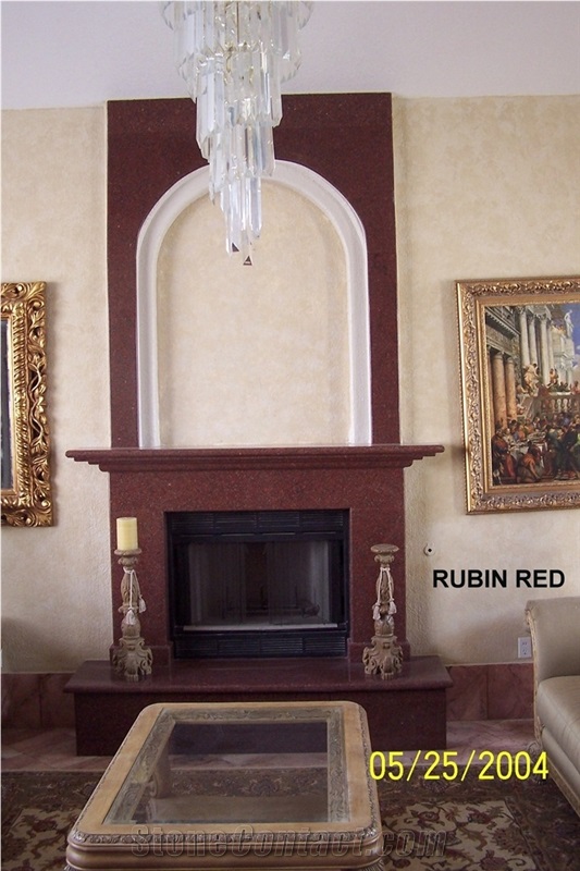 Ruby Red Granite Wood Burning Fireplace
