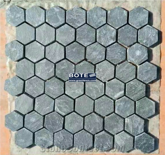 Black Slate Mosaic Hexagon Kitchen Tile