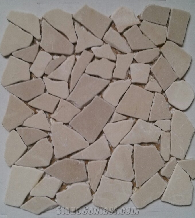 Chipped Marble Mosaic Sheet Crema Marfil Irregular Random Paving Tile