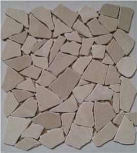 Chipped Marble Mosaic Sheet Crema Marfil Irregular Random Paving Tile