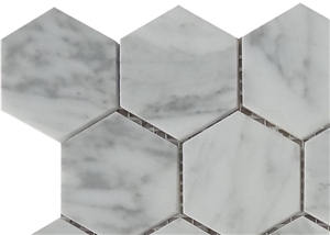 Hexagon Mosaic Tiles,Carrara White Marble,Backsplash,Leiyanstone Floor