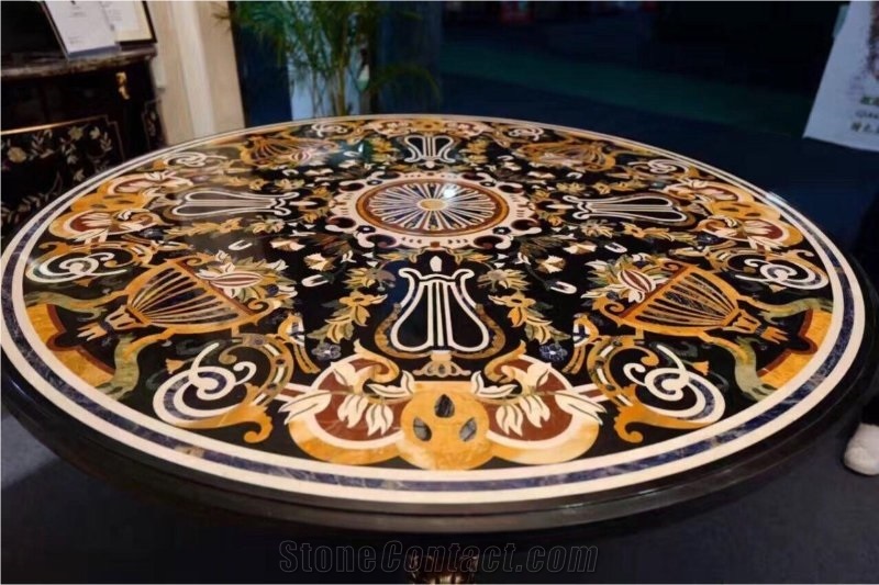 Custom Marble Inlay Medallions Round Marble Waterjet Inlayed Tabletops