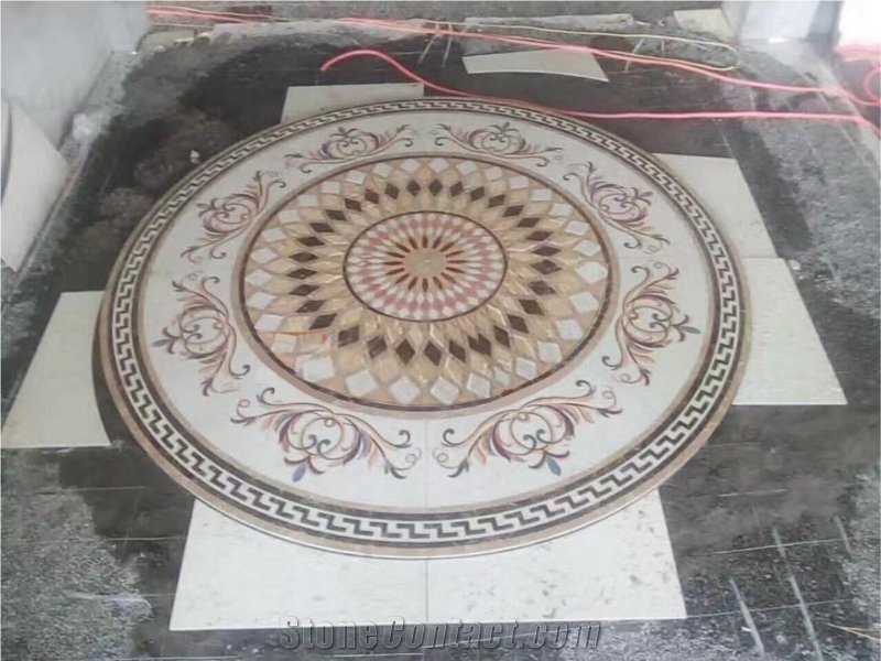 Custom Marble Inlay Medallions Round Marble Waterjet Inlayed Tabletops